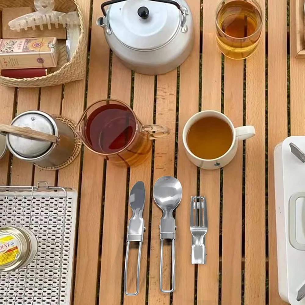 Camping Flatware Set – Foldable Stainless Steel Spoon, Fork & Knife with Nylon Bag 6