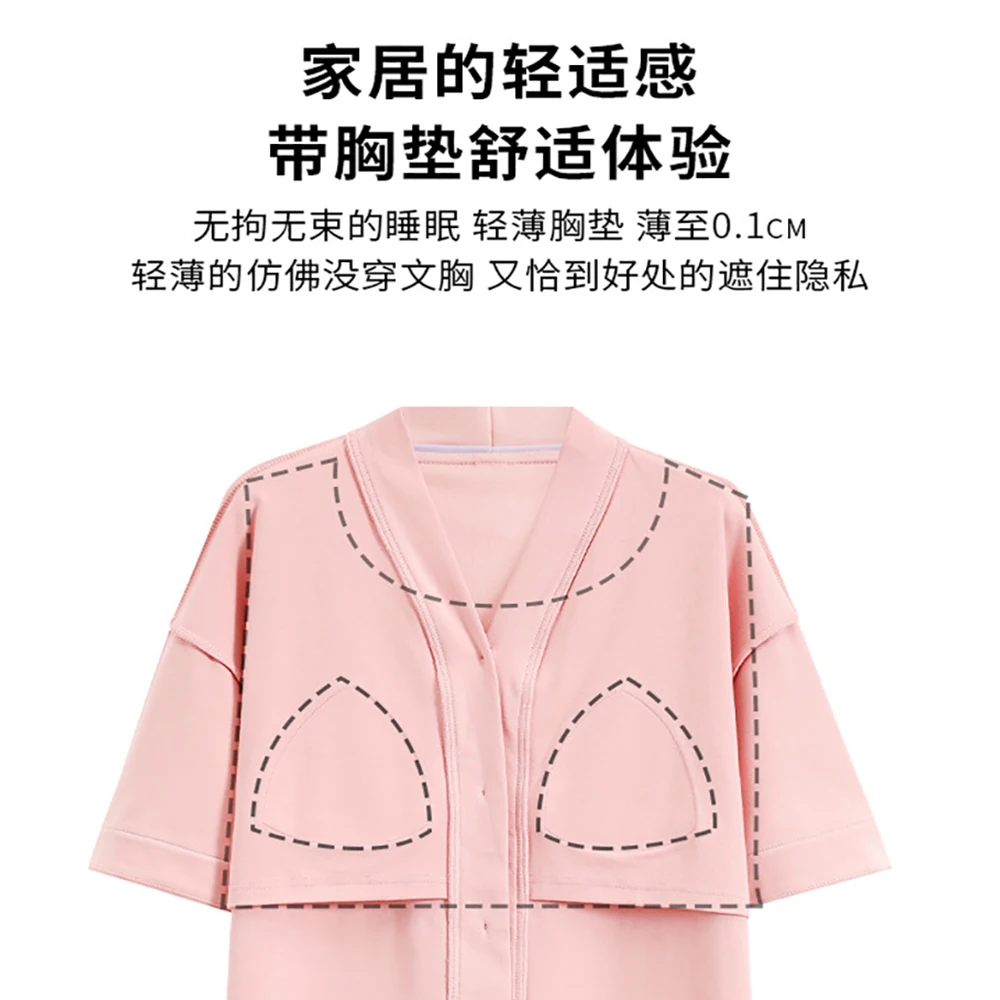 M-3XL 3PCS/Set 100% Cotton Pajamas Set With Fixed Padded Bra Spring Summer Comfort Print Sleepwear Korean Reviews Many Pajamas