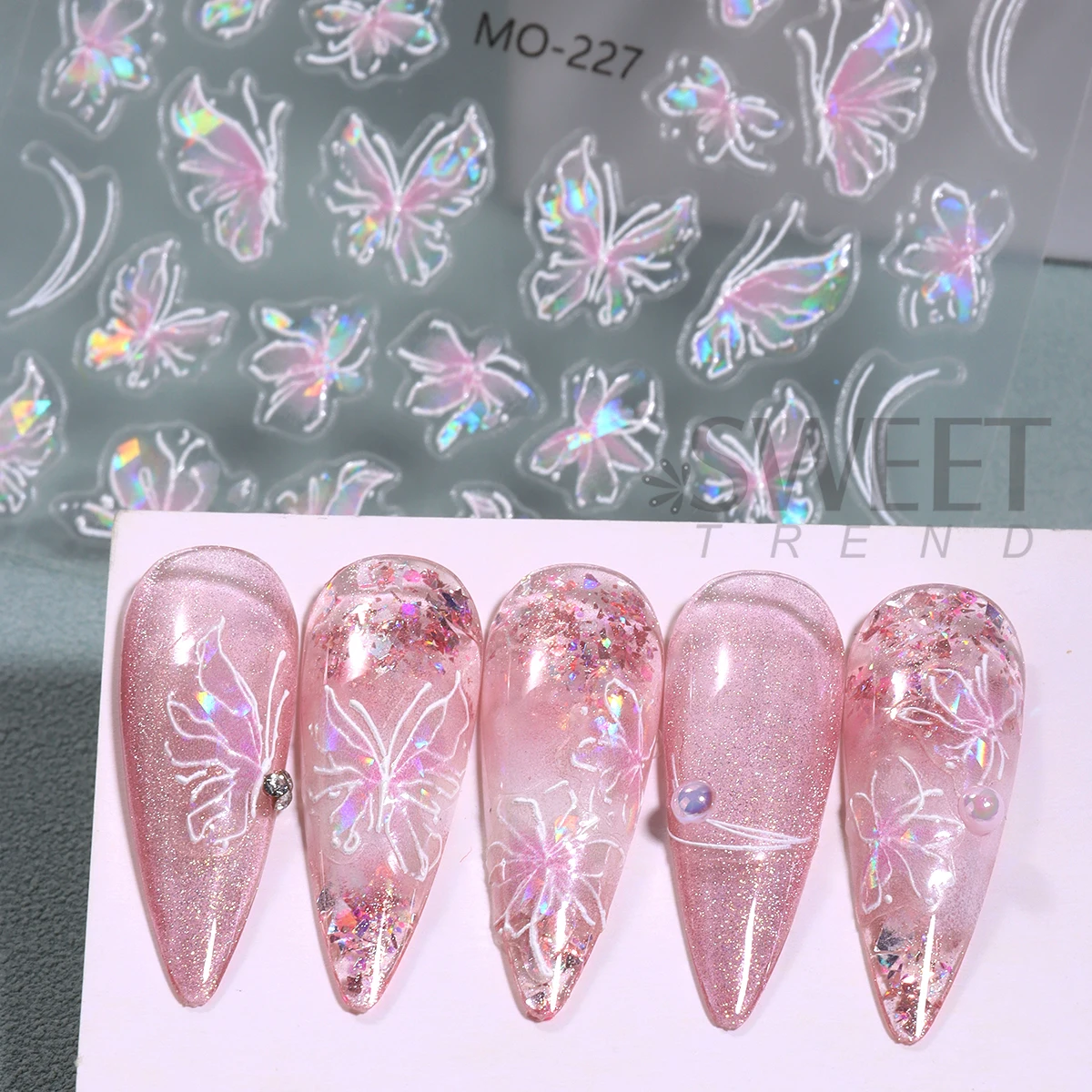 3pcs Aurora Fairy Butterfly Matte Nail Stickers Holographic Painting Gradient Wings Design Decals French Elegant Manicure Foils