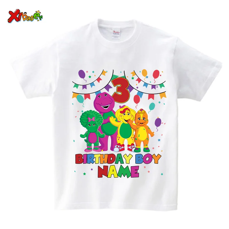 Birthday Boy Shirt for Kids Family Matching Outfits Barney Shirts 2nd Party Custom Name Girl Outfit Toddler Baby Familia Shirts 3