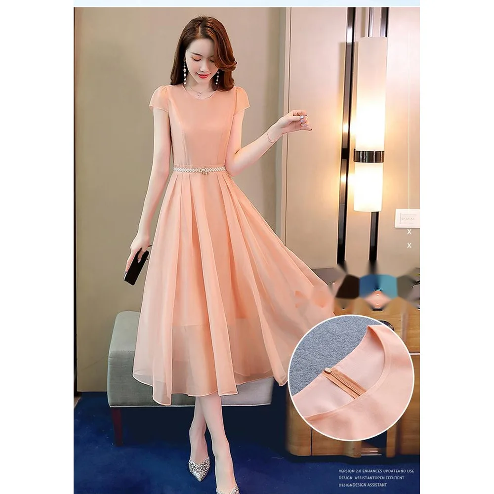 Abito attillato tinta unita in stile fata estate 2024 con cintura in vita_voghion.com