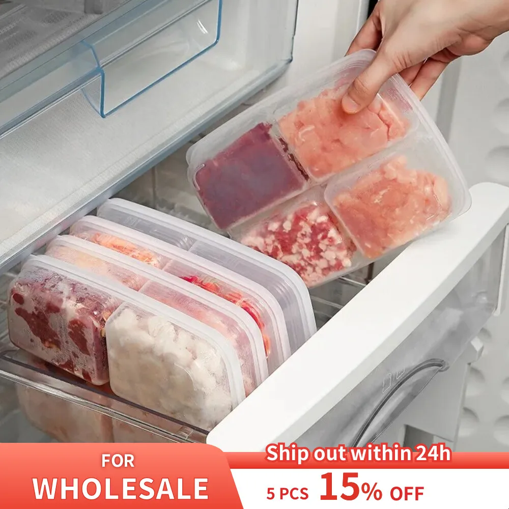 2pcs Small Size Freezer Storage Boxes With Grid Dividers, Refrigerator  Organization Containers For Frozen Meat And Food Preservation