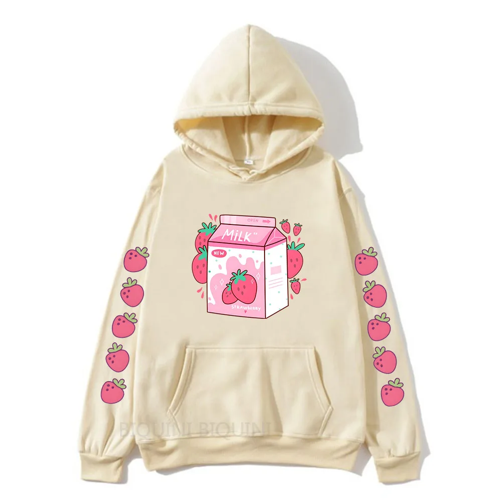 

Strawberry Milk Cartoon Printing Hoodies Women/Men Clothing Kawaii Girls Winter Hooded Pullovers Sudaderas Cute Print Sweatshirt