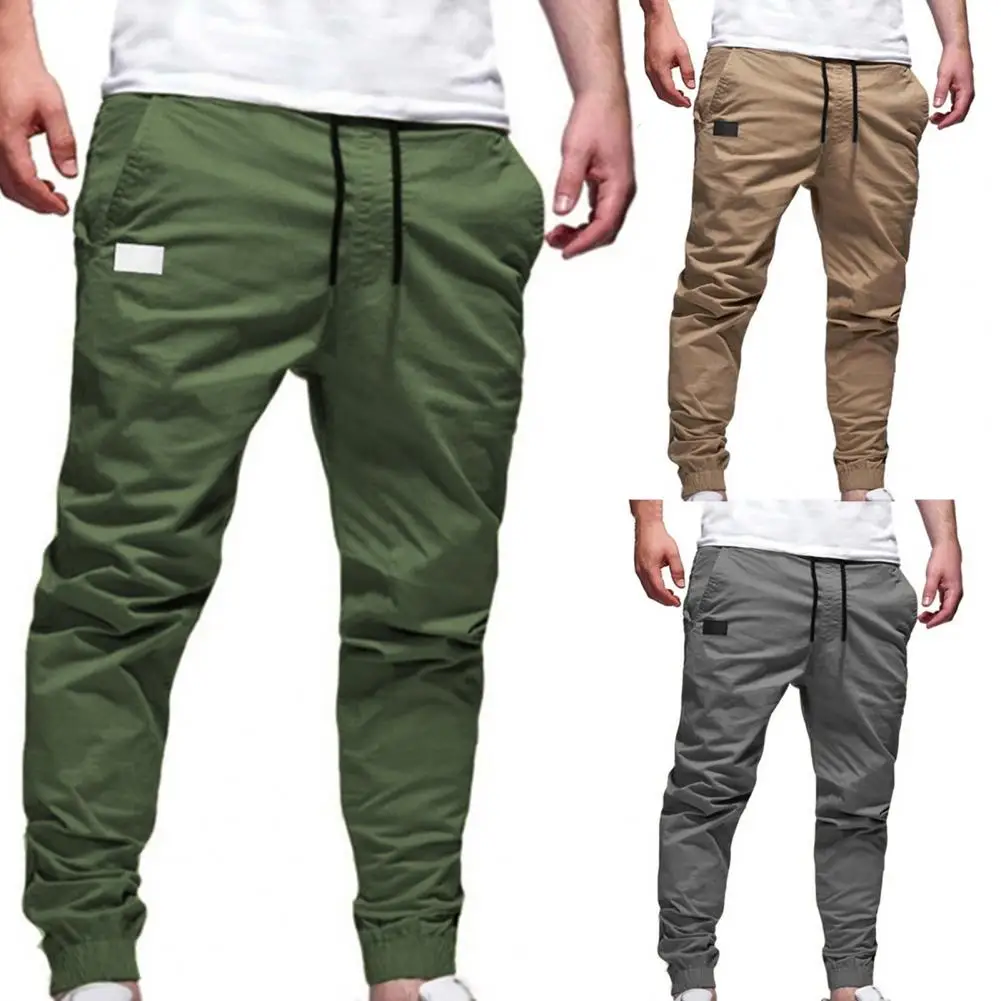 Fitness Pants Skin-friendly Men Pants Elastic Waist Fashion Multi Pockets Deep Crotch Training Slacks for Outdoor Sports