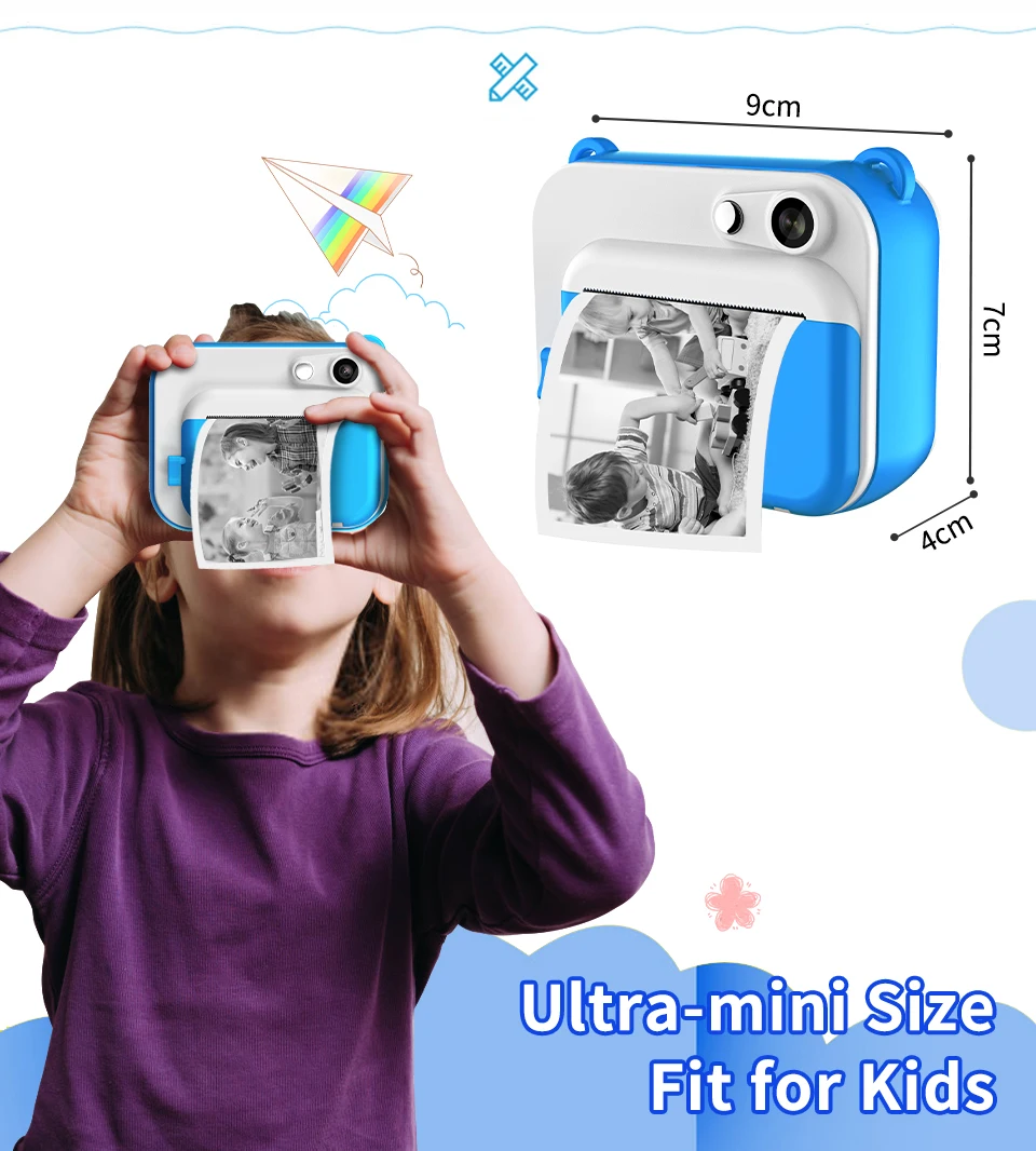 Children Instant Print Camera With Thermal Printing Paper Instant Print Camera for Kids 1080P Video Photo Camera Christmas Toys
