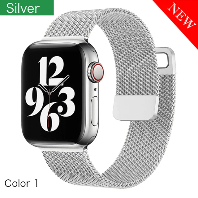 Metal Milanese band for Apple Watch 7/6/SE/5/4/3/2/1 41/38/40mm Stainless Steel Watch strap for iwatch 7 45MM 42MM 44MM Bracelet Silver-1