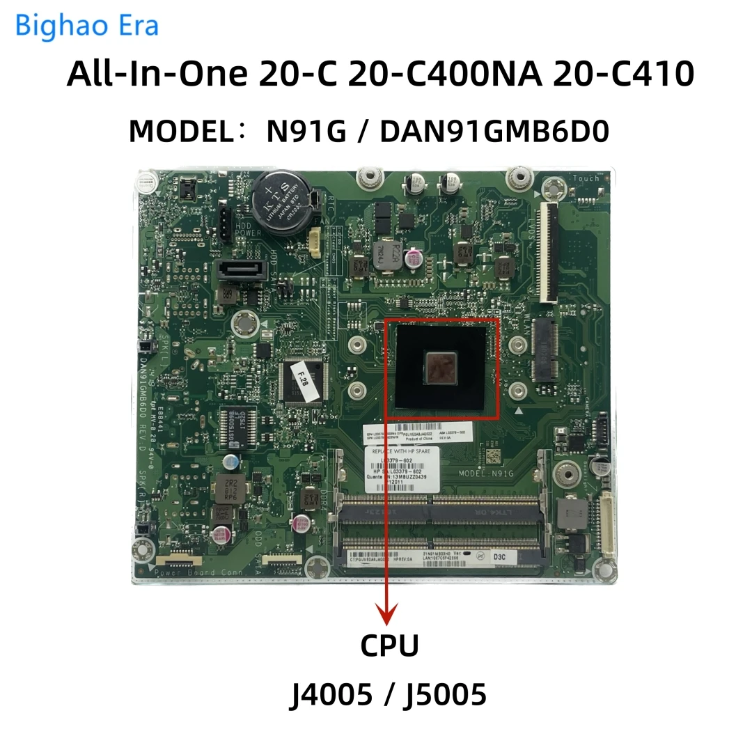 Placa-mãe Aio All-in-one Dan91gmb6d0 para hp N91g 20-c 20-c400na 24-c410 J4005 Cpu Ddr4 Uma Sps:l03379602 001 601