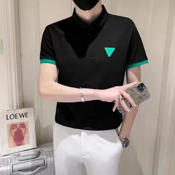 Kpop Chic Casual Polo t-shirt da uomo vestiti verde ordinario pianura con colletto magliette da uomo estetica novità In Streetwear Top Hot