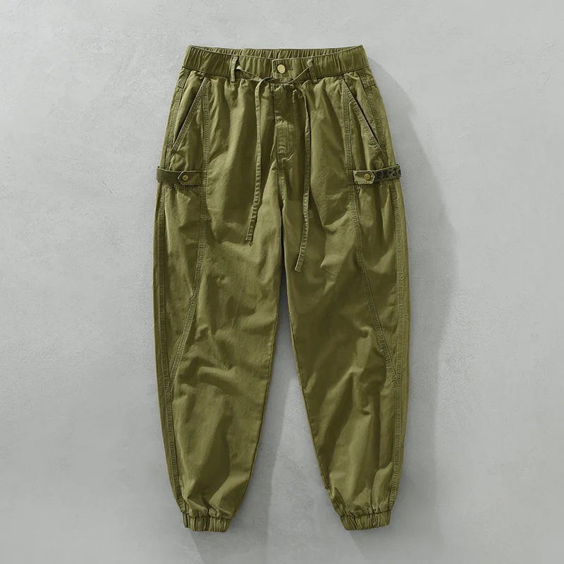 

Fashion Mens Cargo Pants Cotton Multi-Pockets Outdoor Fashion Casual Jogger Pants Japanese Streetwear with Drawstring Cargo