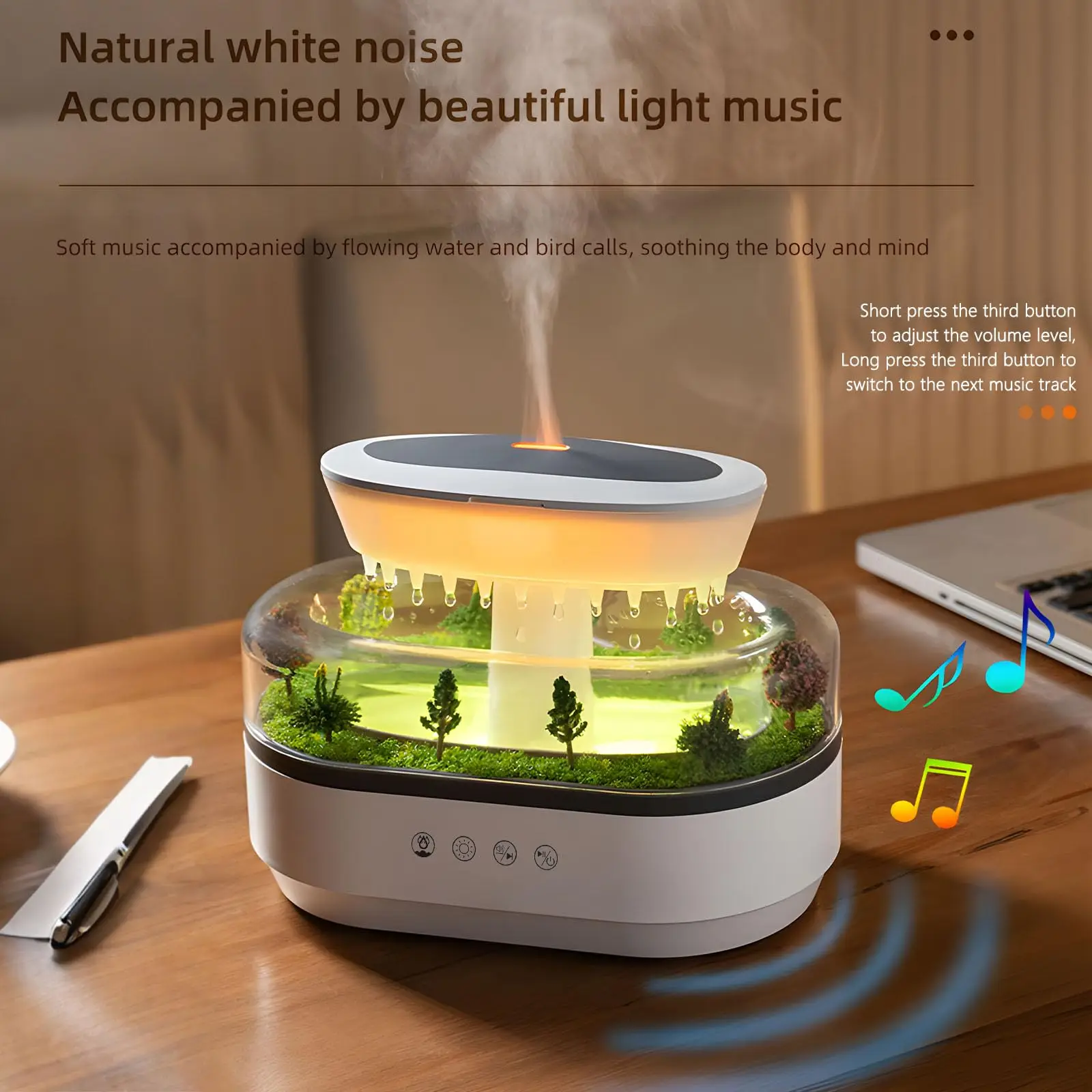 Essential Oil Diffuser 250ml White Noise Cloud Rain Humidifier Water Drip Aroma Diffuser Air Humidifier with 7 Colors Light