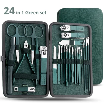 Set tagliaunghie e forbici per pedicure in acciaio inossidabile verde 7/13/24 pezzi - Set tagliaunghie portatile per manicure e pedicure 1