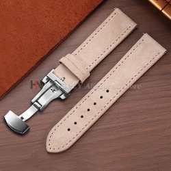 Elegant Vintage Suede Cowhide Watch Strap with Butterfly Buckle - Men's and Women's Sport Wristband in Multiple Sizes - 22mm (Beige)