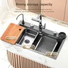 Waterfall Sink Large Single Slot 304 Stainless Steel Kitchen Sink Embossed Washbasin Under The Basin Installation For Kitchen 2