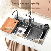 Waterfall Sink Large Single Slot 304 Stainless Steel Kitchen Sink Embossed Washbasin Under The Basin Installation For Kitchen 2