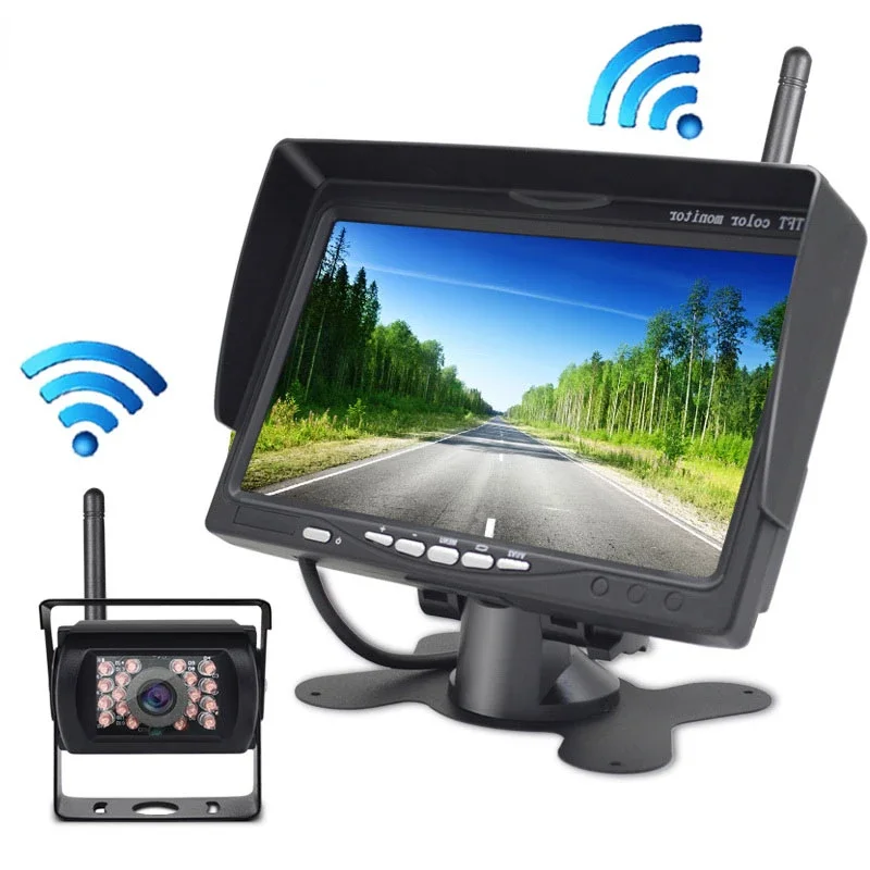

Night Vision Wireless Rear View Camera 7In Car Monitor Screen For Truck Bus RV Trailer Excavator Reverse Image 12V-24V Display