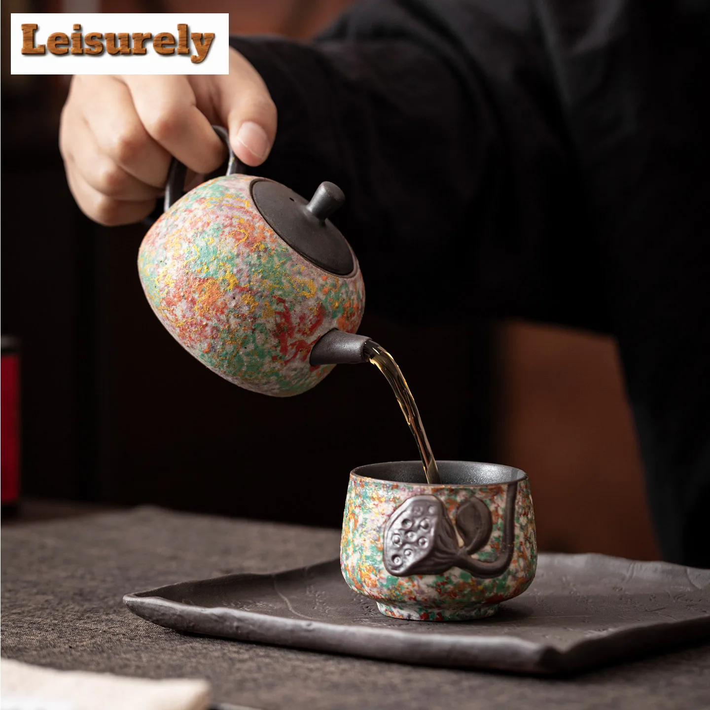 200ml Rock Painting Time Teapot Antique Tea Infuser Pot Household Tea Maker Kettle With Filter Chinese Tea Set Supplies Gift