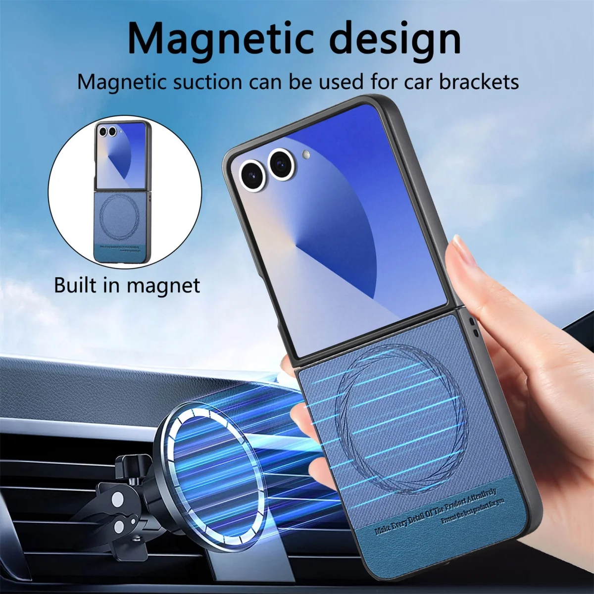 Magnetic Leather Protective Phone Case with Hard Shell