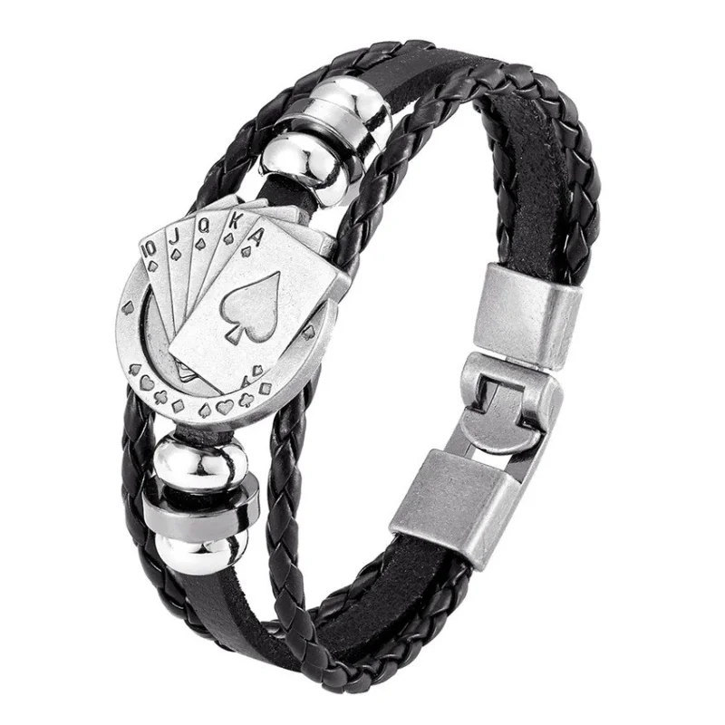 Vintage Multi-layer Leather Woven Poker Bracelet Men's Bracelet Fashion Hip-hop Punk Accessories Jewelry leather bracelet