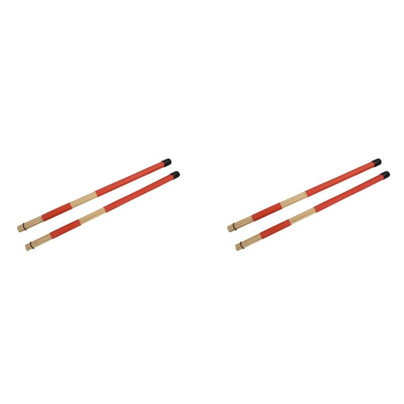 

Quality 2 Pair 40CM Bamboo Rod Drum Brushes Sticks For Jazz Folk Music (Red)