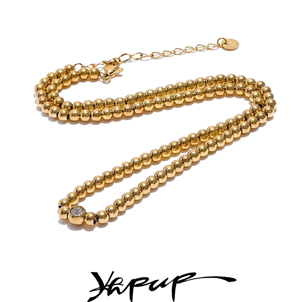 Yhpup 18K PVD Plated Round Beads Chain Handmade Necklace