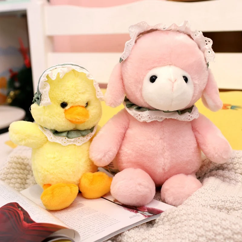 Kawaii Lolita Style Yellow Duck Sheep Plush Soft Lamb Pillow Home Decoration Sofa Doll Toys For Children Girlfriend Gift children s princess bow baby girls shoes 2022 autumn lolita platform mary jane shoes leather kids shoes loafers fashion 21 30