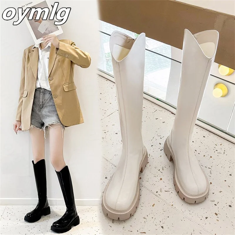 

2022 new autumn winter plus velvet solid color high-top long leather boots high-heeled small but knee-high women's leather boots