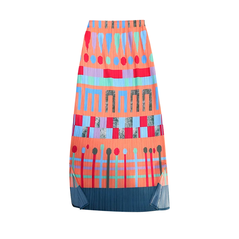 

Chic Printed Straight Women's A-line Skirt Summer Chic Fashion Style Contrast Color Female High Waist Mid Length Skirt