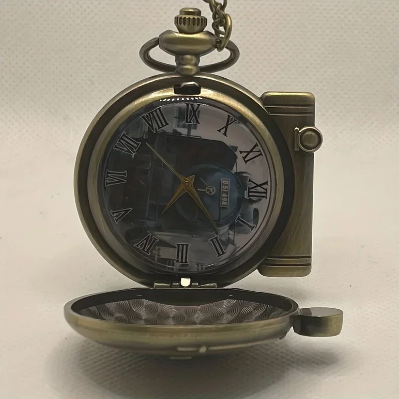Steam Train Quartz Pocket Watch For Women Men Vintage Analog Clock Necklace Chain Souvenir Gift For Father's Day