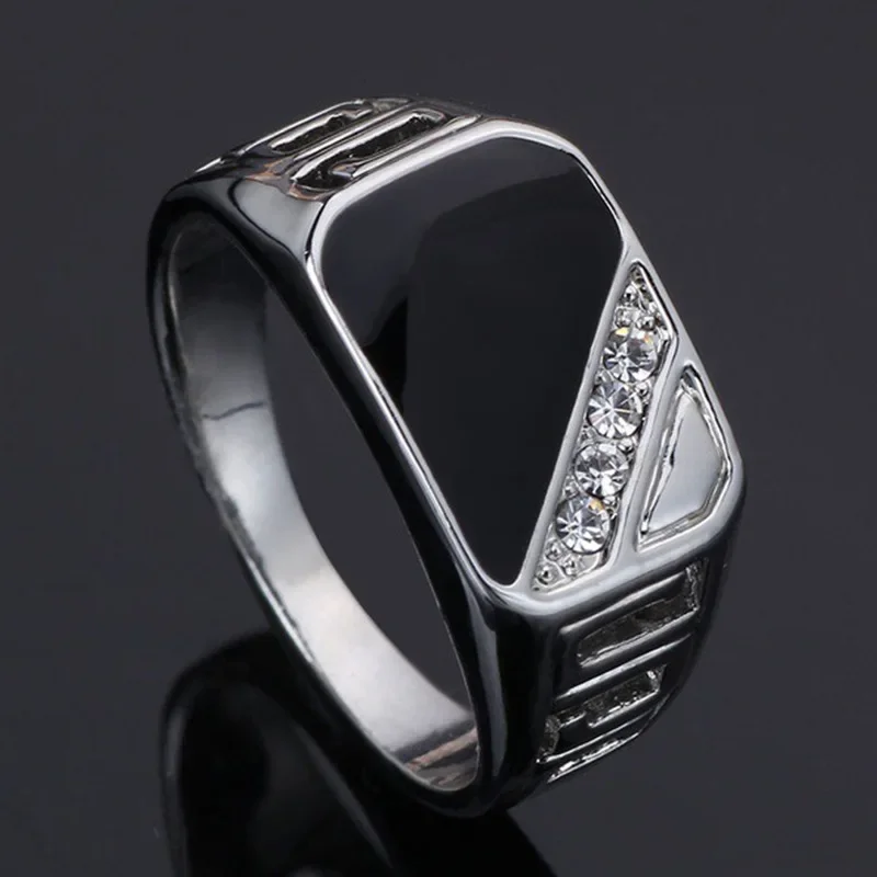 Classic Size 5-12 Rings For Men Rhineston Jewelry Gold/Silver-Color Black Enamel Male Finger Titanium Ring Anillo Hombre
