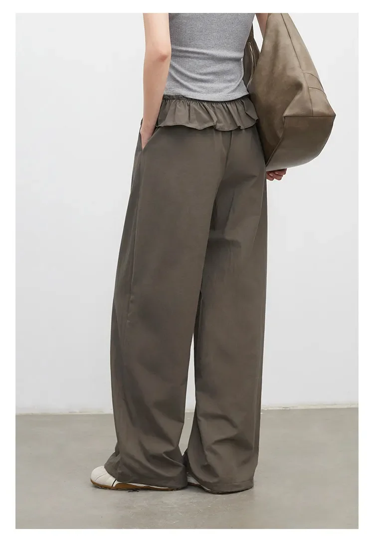 Wijde broek voor dames effen met elastische taille lounge broek_voghion.com