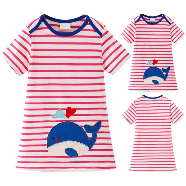 공룡 유아 드레스 여아용 줄무늬 동물 패턴 티셔츠 스커트, 짧은 소매 크루넥 캐주얼 아웃 큰 소녀 드레스, 여름 14