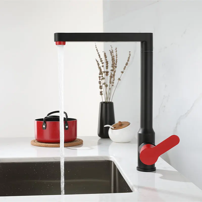 Graus Giratória Preto e Vermelho Design Especial Torneira da Cozinha Quente e Fria Pia Misturador de Água 360