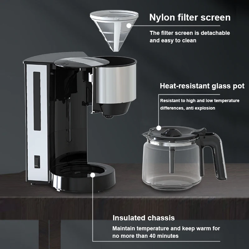 DMWD American Coffee Machine Automatic Drip Coffee Maker Teapot Insulated Brewing Machine Multifunctional Tea Maker 1.25L