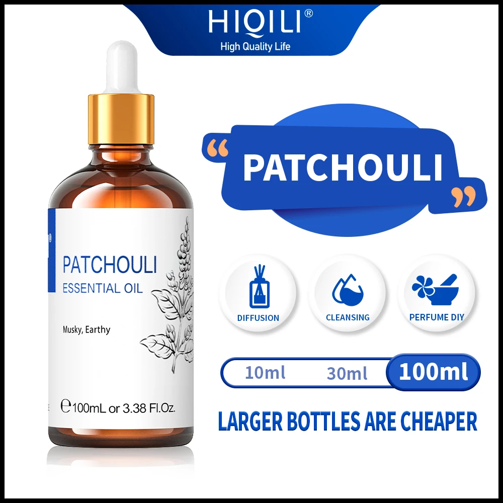 Oli Essenziali Hiqili 100Ml Patchouli, 100% Natura Pura Per Aromaterapia | Usato Per Diffusore, Umidificatore, Massaggio | Aumenta L'Immunità