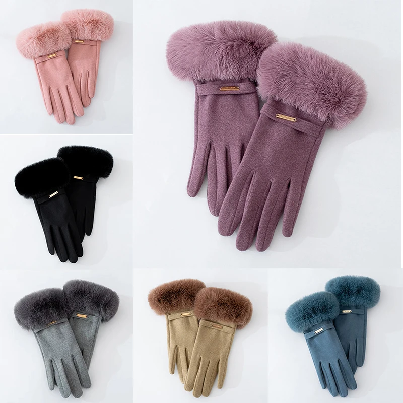 

Winter Female Warm Gloves Cycling Mittens Double Thick Velvet Plush Wrist Women Touch Screen Driving Women Touch Screen Gloves