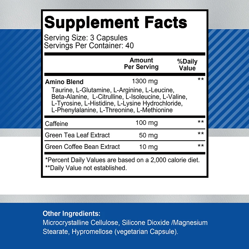 Amino Acid Capsules Helps Increase Strength Endurance Protein Synthesis Build Muscle Mass Abs Energy