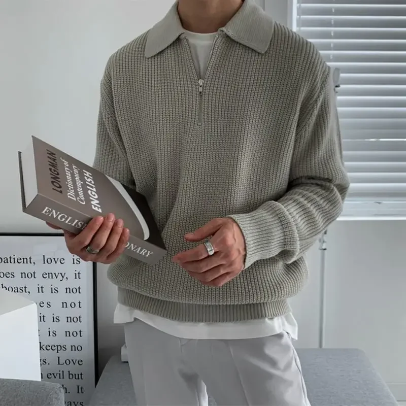 Men Half Zipper Sweater Man Korean Fashion Knitwear Harajuku Knit Sweater Autumn Casual Pullover Long Sleeve Sweatshirts 3 Color