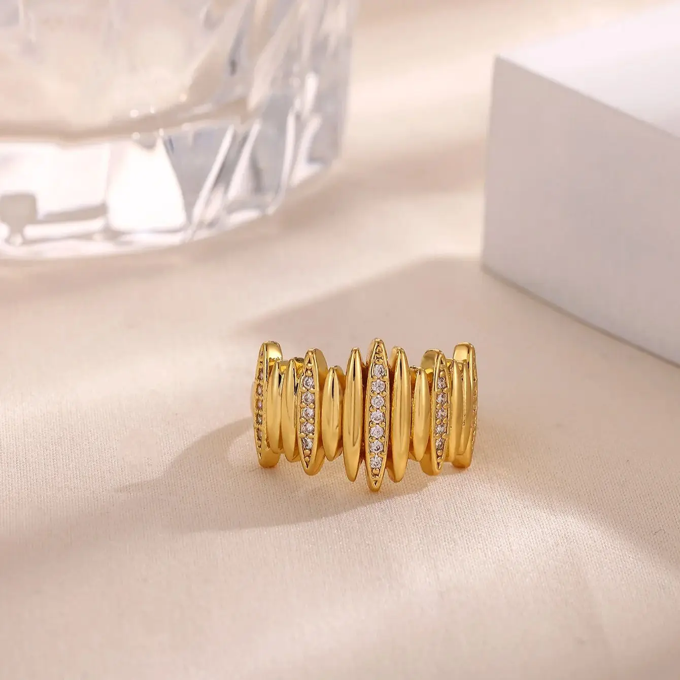 Zircon Multi-layered Ring for Women Adjustable Ring