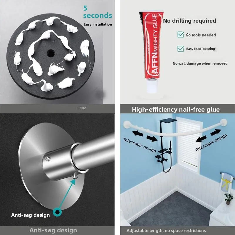 Batoom ower Curtain Set with Rod Pierced Batoom Partition Arc Curtain Waterproof Cloth ower Wet Dry Separation Free