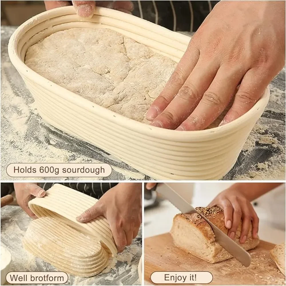European Bread Fermentation Basket Oval Linen-lined Natural Rattan Structure for Professional Home Bakers Bread Making Tools fermentation basket