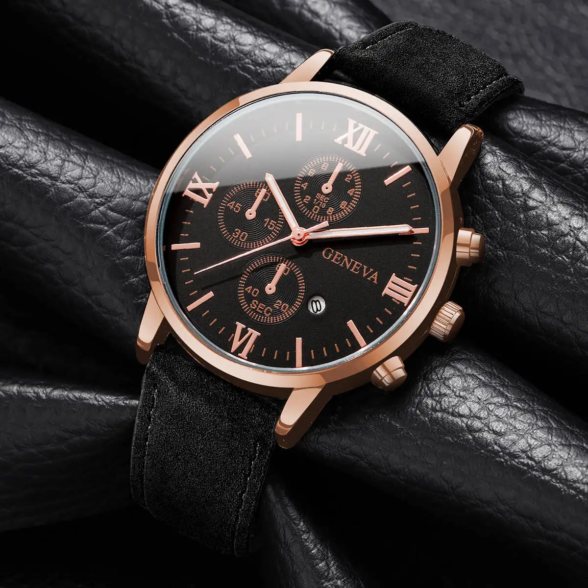 Fashion Roma Dial Men's Watch Casual Leather Strap Men Business Watches Analog Quartz Wristwatches with Calendar(Without Box)