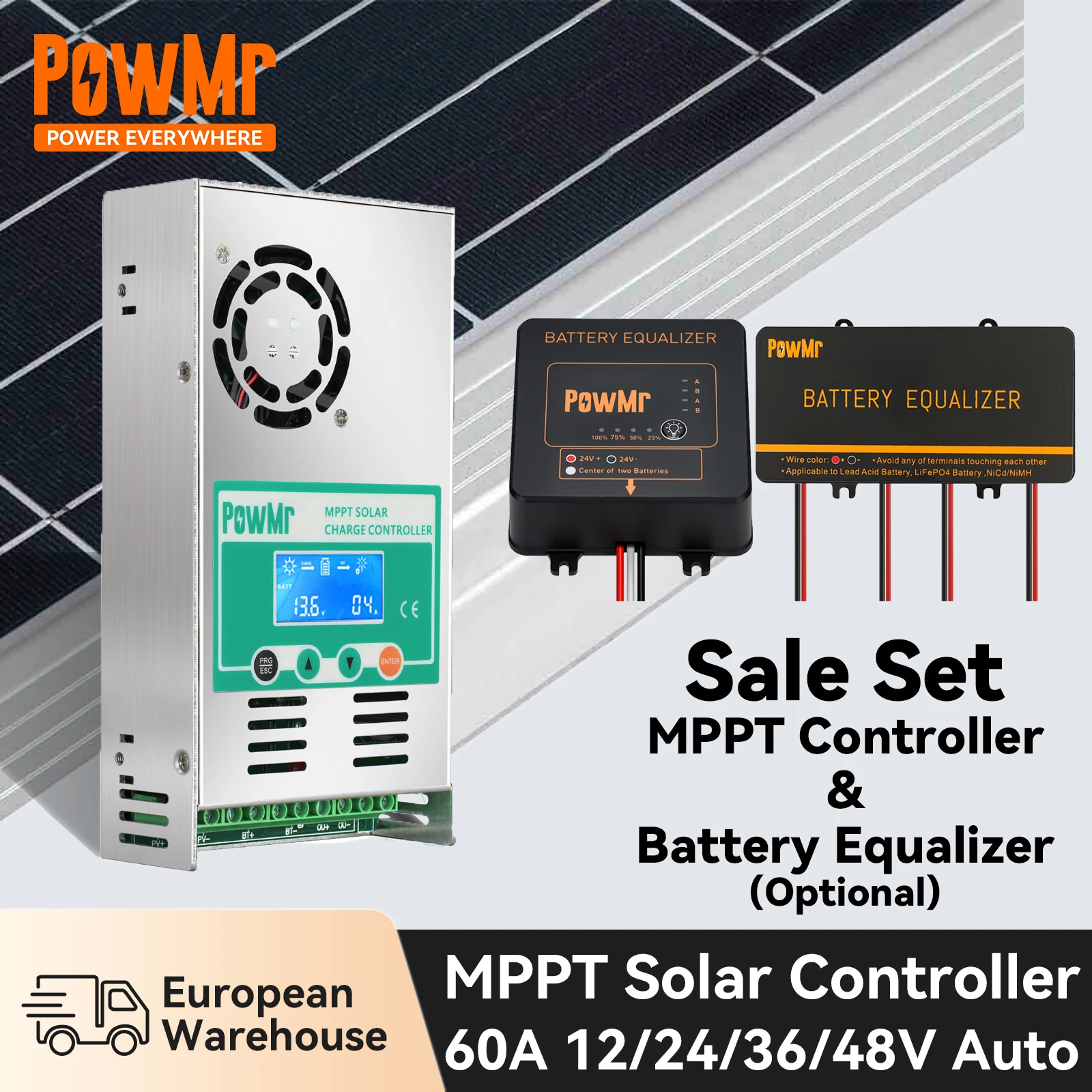 Powmr Mppt 60A Set Regolatore Di Carica Solare Equalizzatore Batteria Per Sistema Di Batterie 12V 24V 36V 48V Regolatore Di Tensione Solare