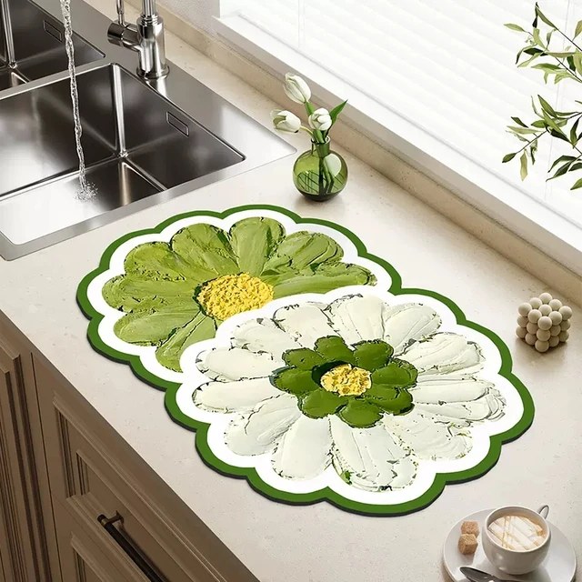 Countertop Mat Absorbent Drying Mat For Coffee Bar Flower Shape Dish  Draining Pad With Strong Water Absorption For Kitchen Sink - AliExpress