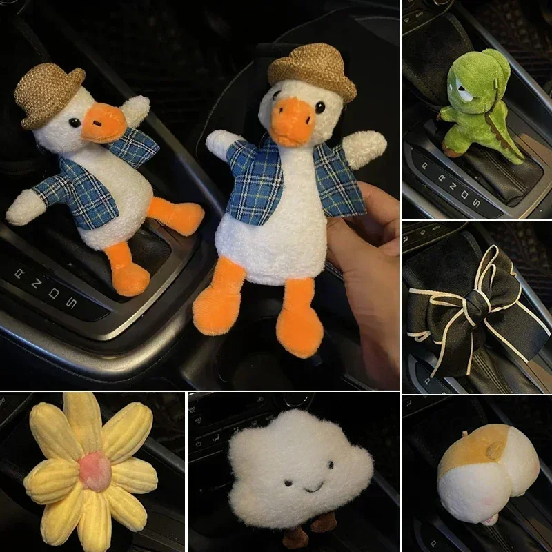 Cute Cartoon Car Handbrake Grip Covers Gear Shift Knob Cover Handle Plush Sleeve Winter Soft Warm Hand Brake Dino Corgi Ass