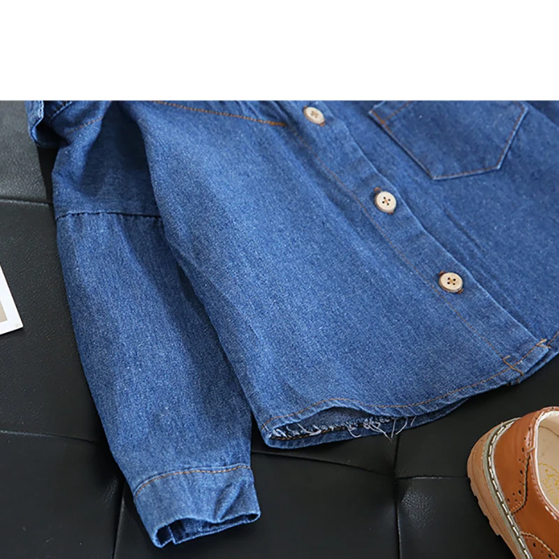Little Girls Blouse Shirt Casual Jeans Fall Toddler Baby Girls Denim Shoulderless Long Sleeve School Tops for 2-8 Years