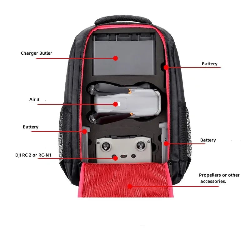 Description Picture 3 of itemNylon Waterproof Backpack for Air 3 DJI RC 2 RC-N2 Remote Control Battery Charger Spare Parts Portable Case Drone Accessories