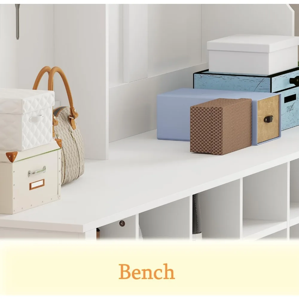 Hall Tree with Bench and Shoe Storage, Multi-Purpose Entryway Bench with Coat Rack, Adjustable Shelves, Shoe Rack 5