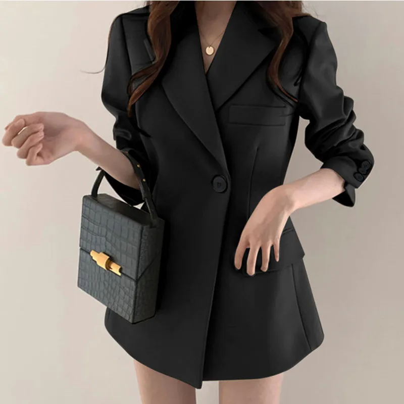 

2023 Casual Black Leisure Single Button Blazer Suit for Women Coat Autumn Office Wear Female Slim Fit Comfortable Lining Jacket