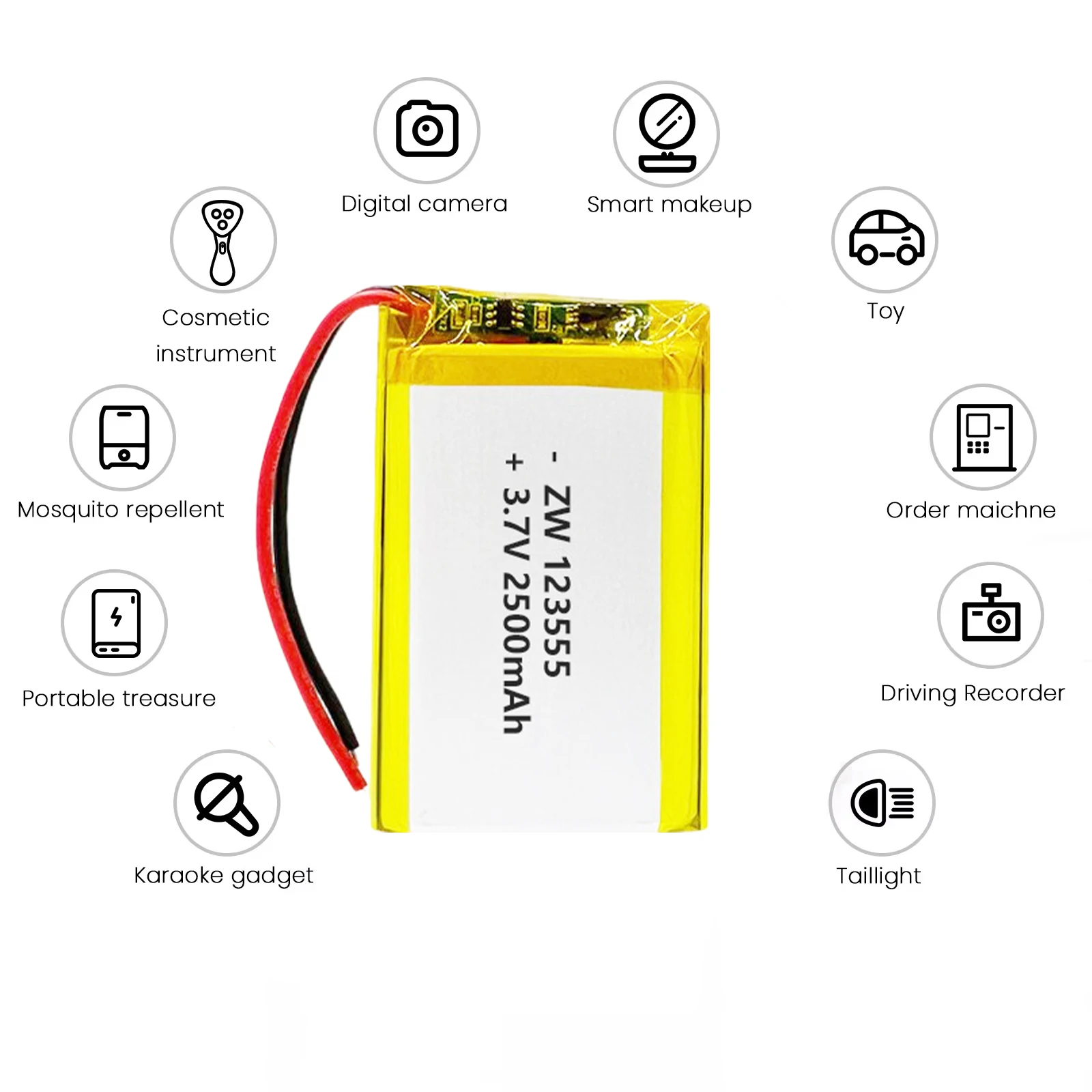 Batteria 3.7V 2500mAh 123555, Batterie Ricaricabili agli Ioni di Litio Polimeriche, Batteria al Litio Integrata, Sostituzione per 124060 104060 - immagine 4