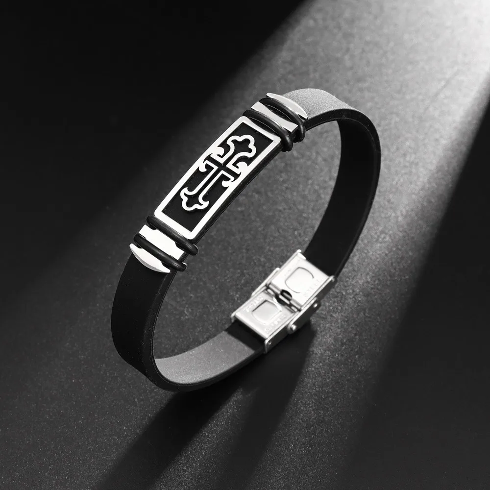 Men's Christian cross silicone cuff bracelet
